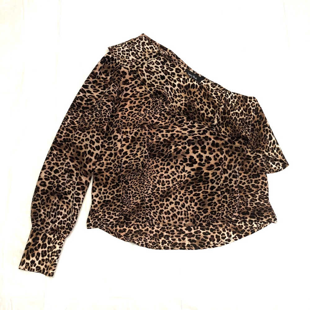 Lea & Viola womens one shoulder leopard print blouse